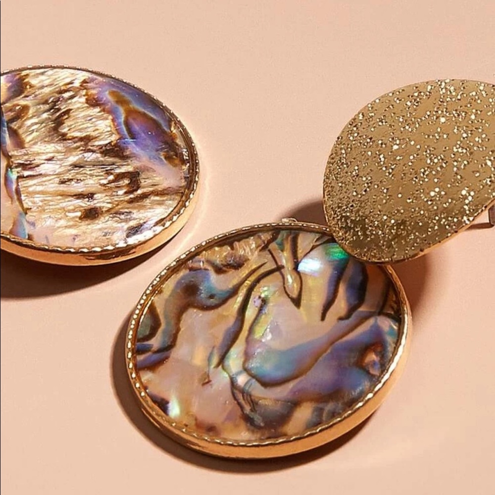 Round Abalone Gold Drop Earrings